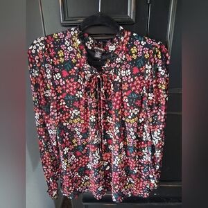 Black Floral Tie-Front Blouse